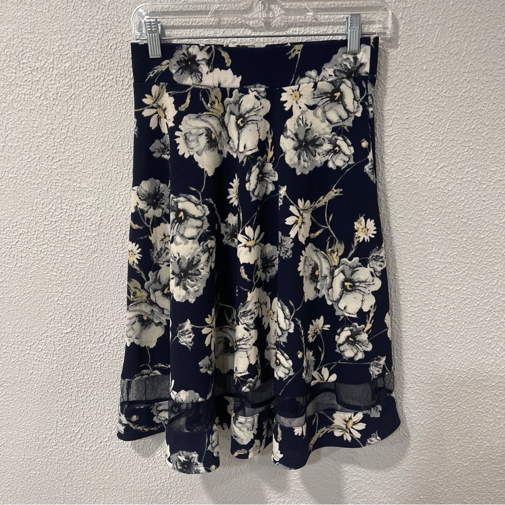 Faith and Joy Skirt Womens Medium Navy Floral Velvet Flocked A Line 24 In